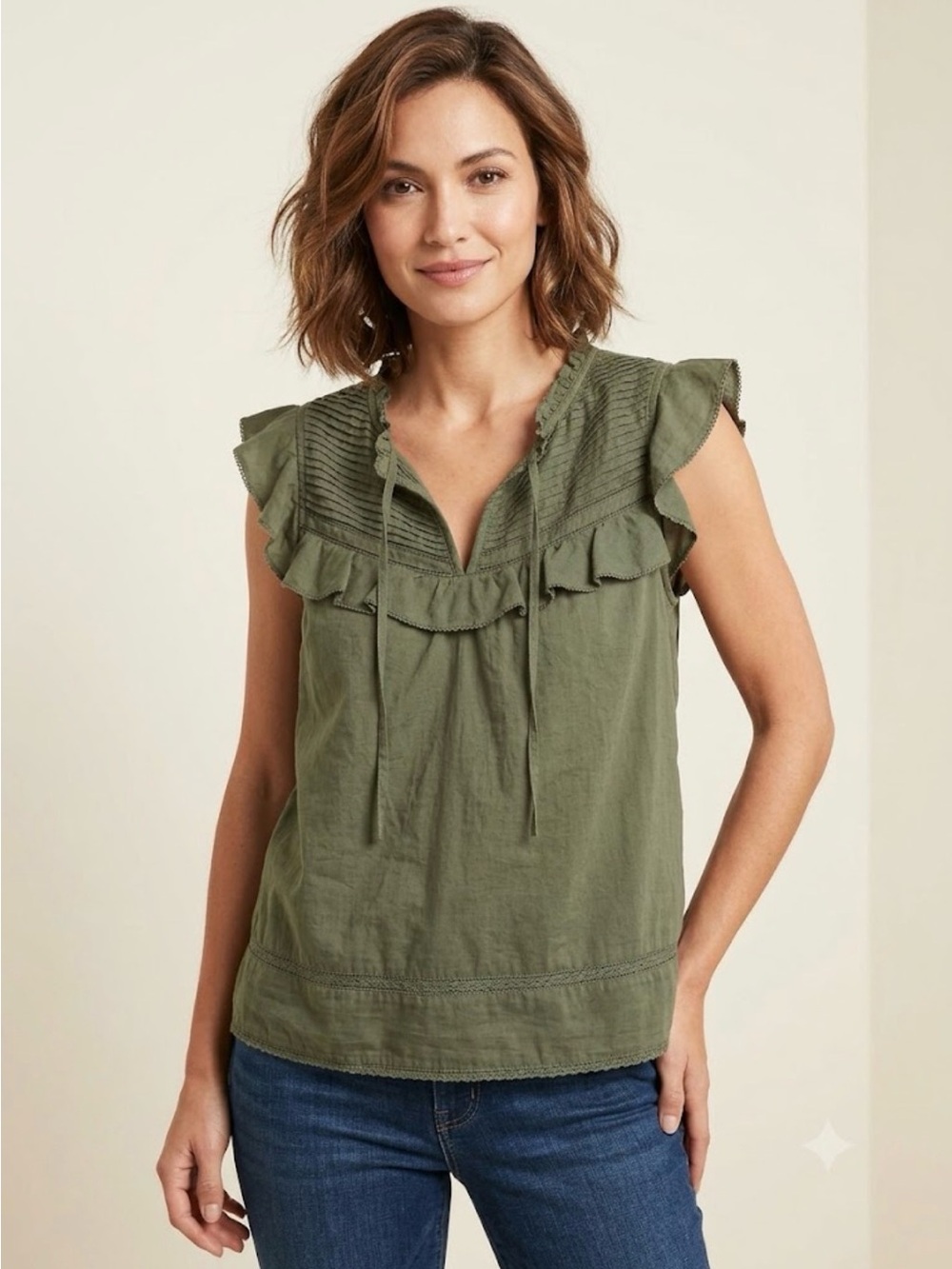 Banana Republic Olive Ruffle Sleeve Top